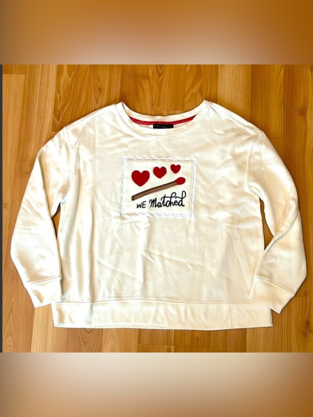 NWT Jane & Delancey “We Matched” Crew Neck Pullover Sweatshirt, size Large